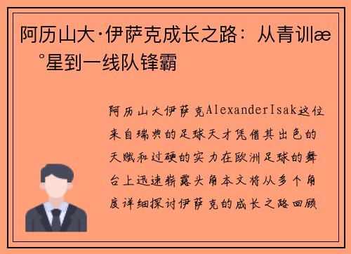 阿历山大·伊萨克成长之路：从青训新星到一线队锋霸